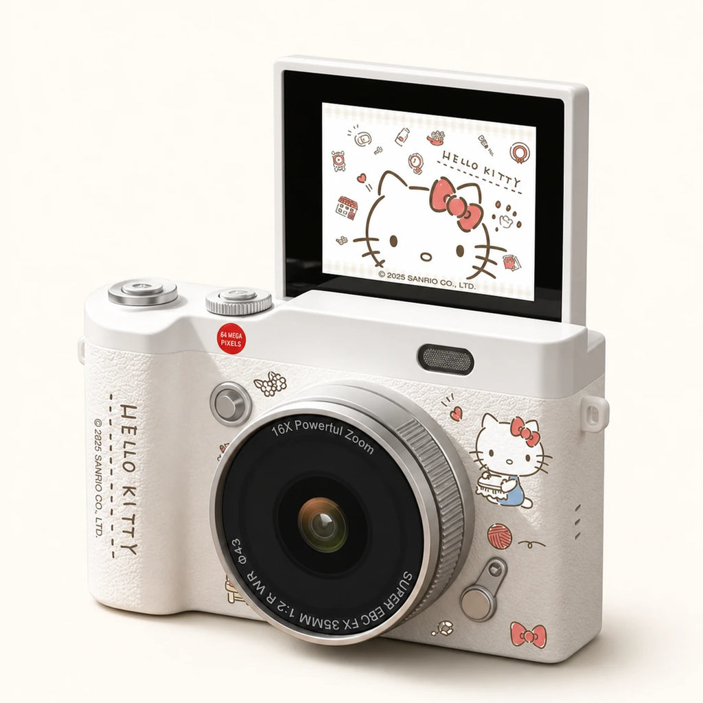 KOOOL Sanrio CCD digital camera - Theme: Kitty · Color: White · Features: 16x + AF + flip screen · Package: No memory card