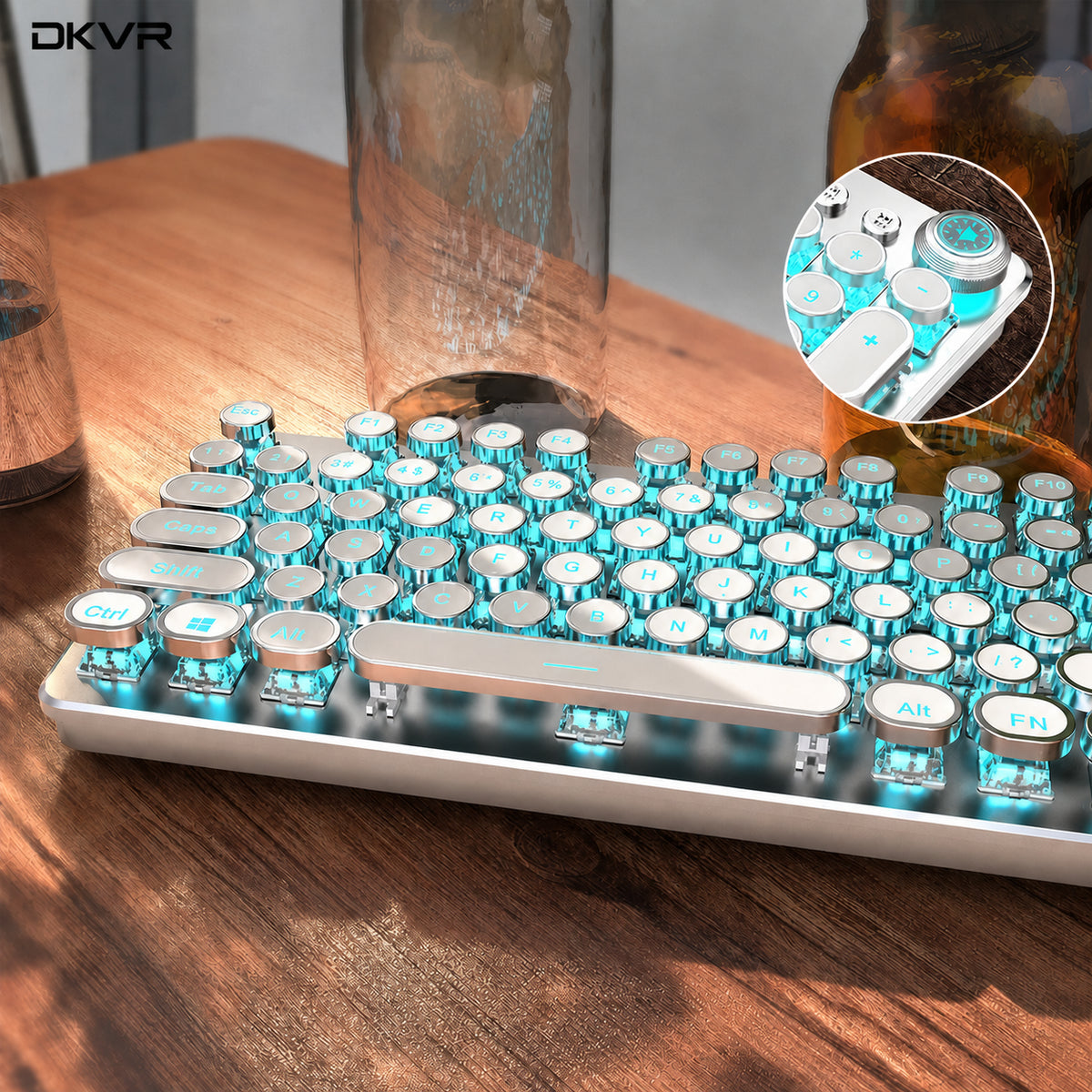 QXUZZOFB 2008 keyboard - silver-white, knob edition, blue lighting, Blue switches