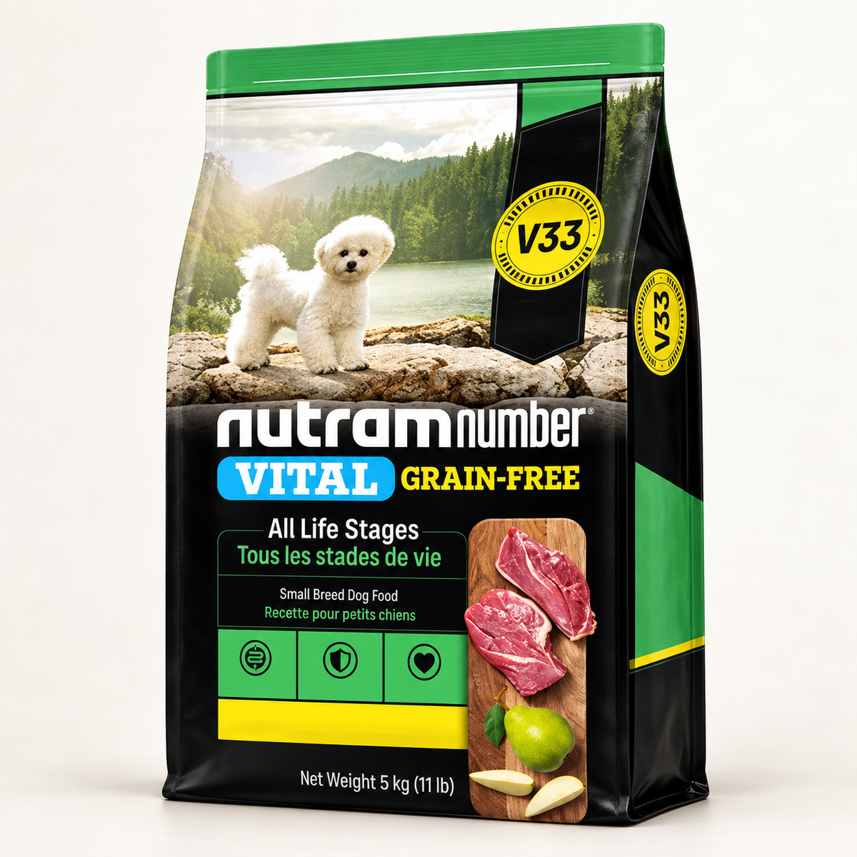 Nutram V33 duck-and-pear dog food, 5 kg
