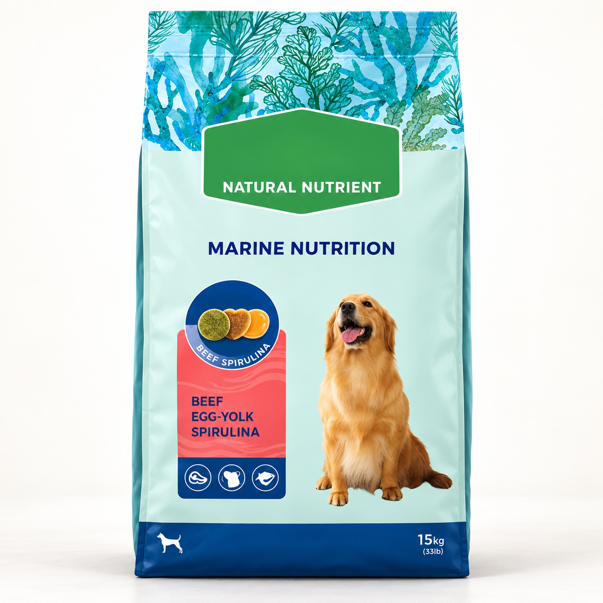 Myfoodie beef, egg-yolk and spirulina adult dog food, 2 × 15 kg