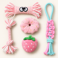 Set of five pink rope toys for dogs