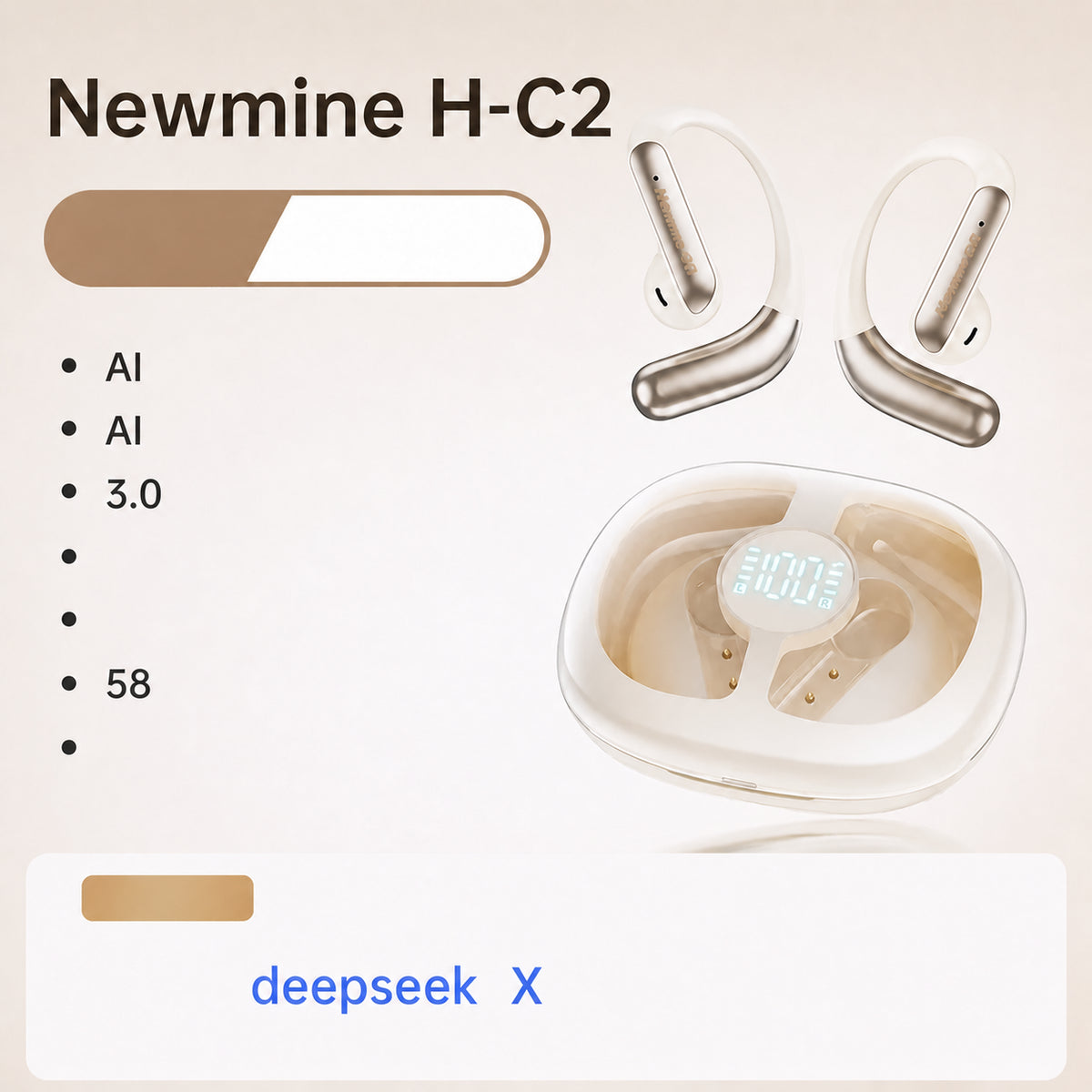 Newman H-C2 headphones - Color: Skin Tone · Configuration: Luxury · Battery: 58 h · Features: AI translation